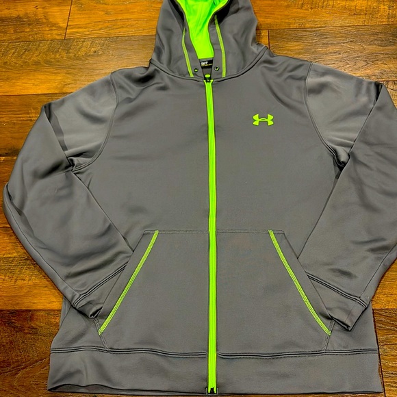Under Armour coldgear Gray hoodie with Neon Green Zipper size small - Picture 1 of 7